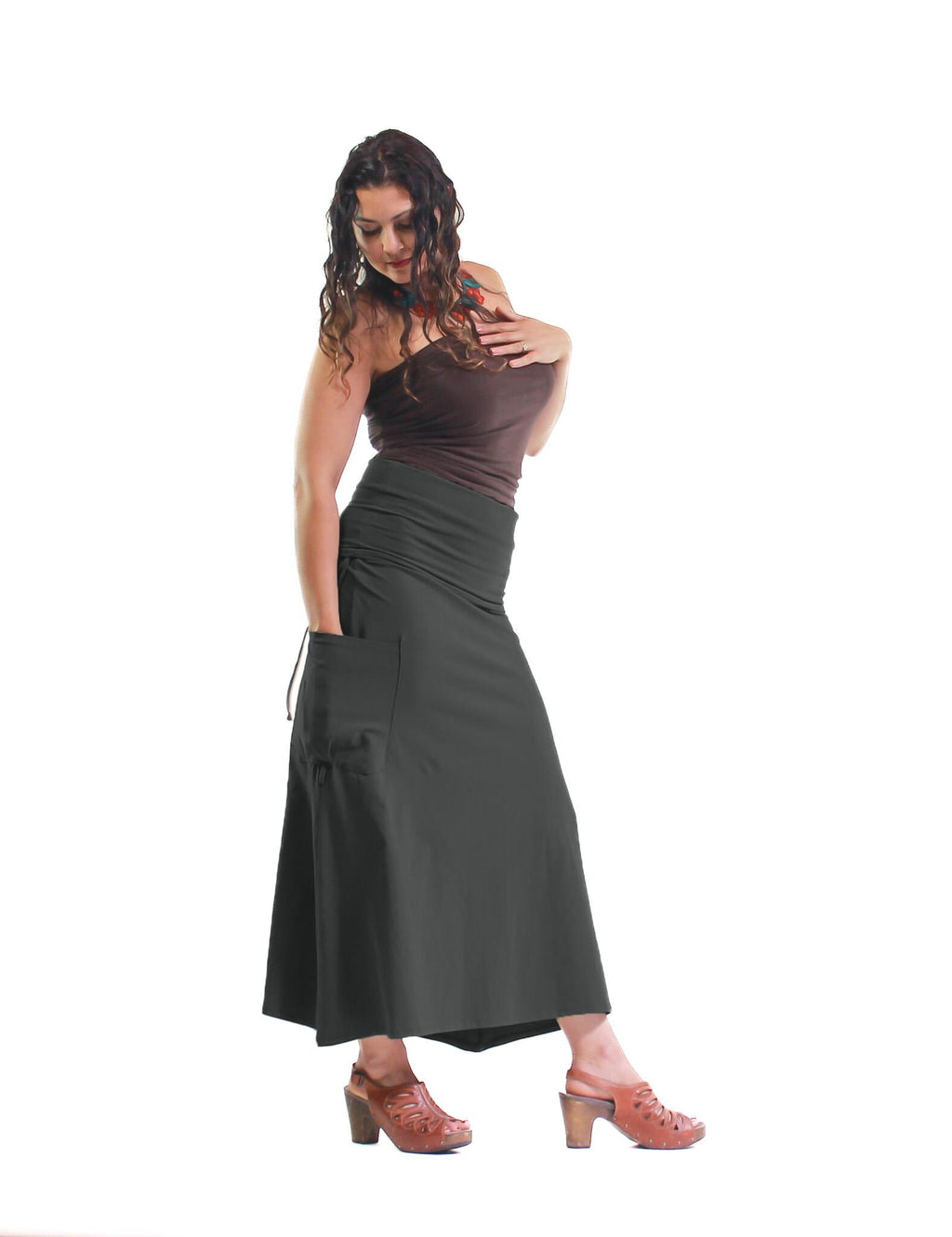 Adele Navy Cotton High-Waist Maxi Skirt — view 5