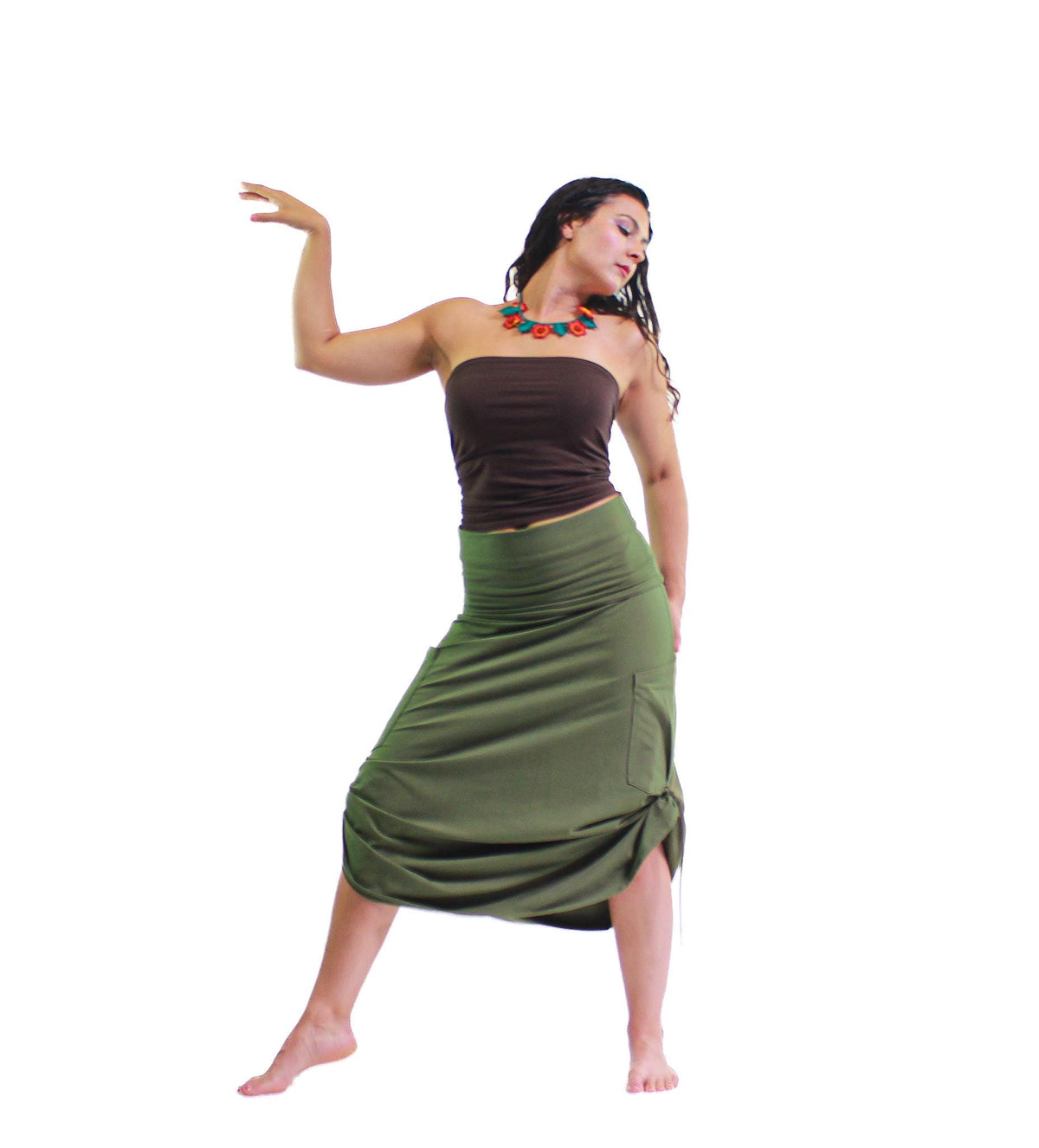 Adele Navy Cotton High-Waist Maxi Skirt — view 2