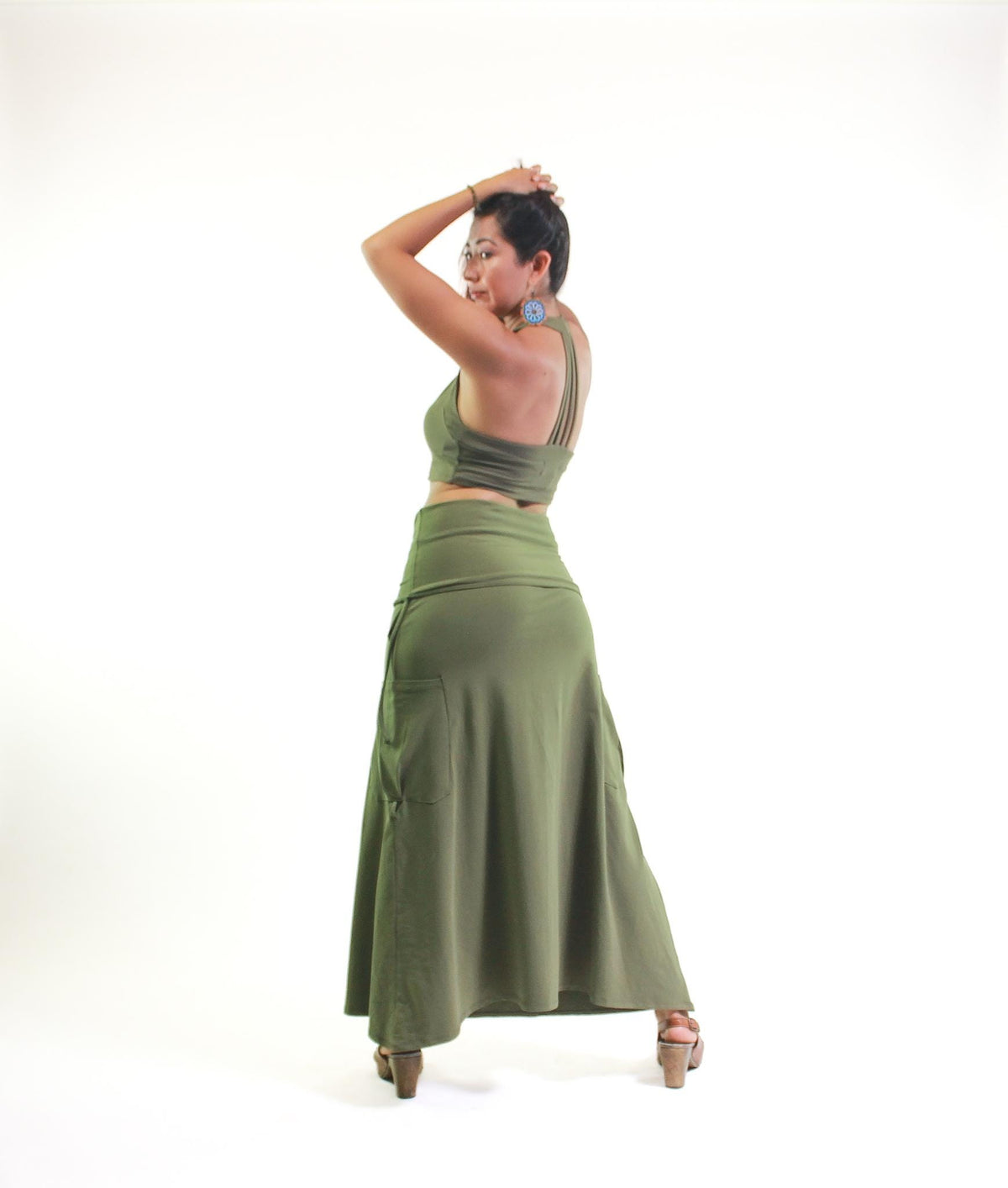Adele Navy Cotton High-Waist Maxi Skirt — view 6