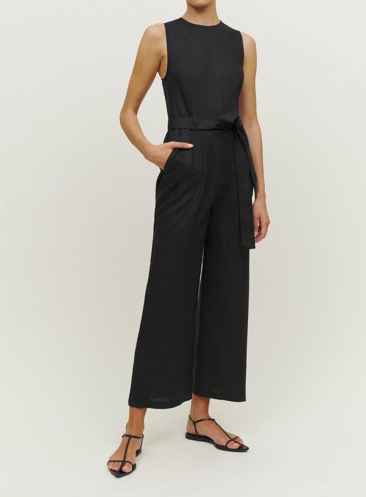 Marlo Beige Linen Wide-Leg Jumpsuit — view 3