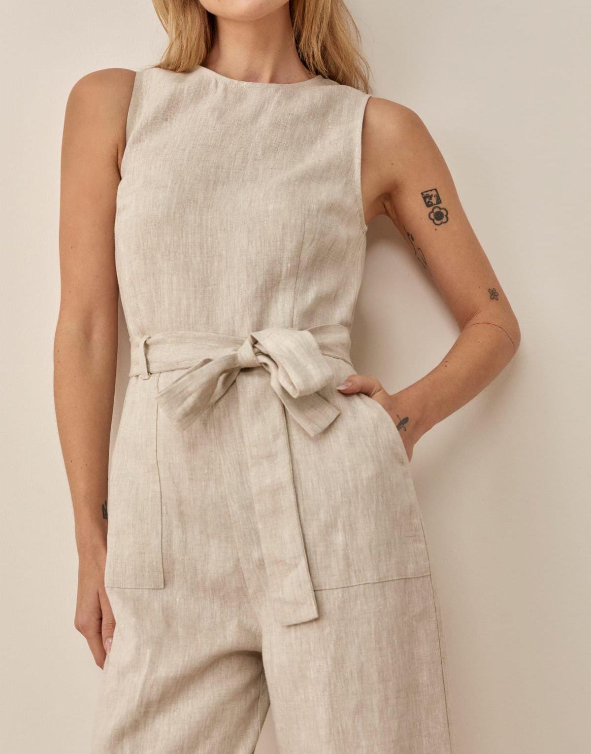 Marlo Beige Linen Wide-Leg Jumpsuit — view 5