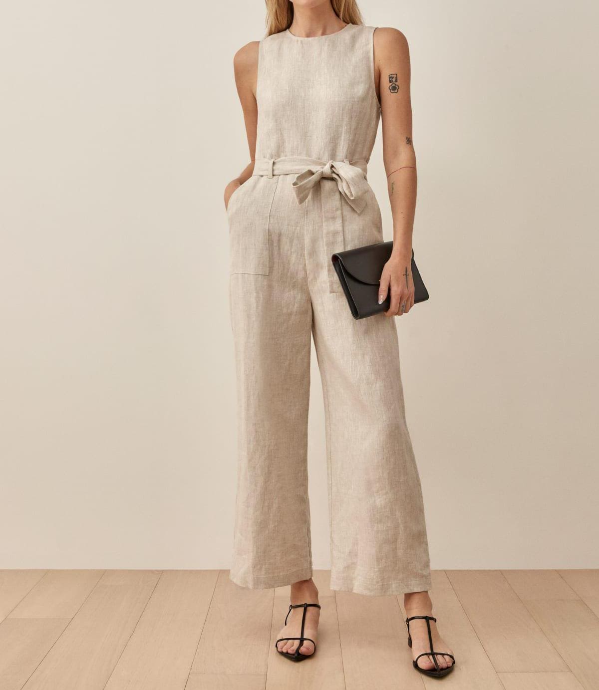 Marlo Beige Linen Wide-Leg Jumpsuit — LA's Nine Ninety