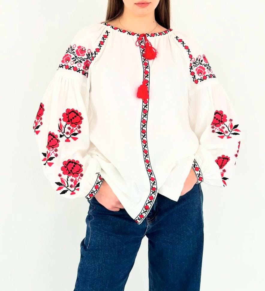 Odette Floral Linen Embroidered Blouse — view 3