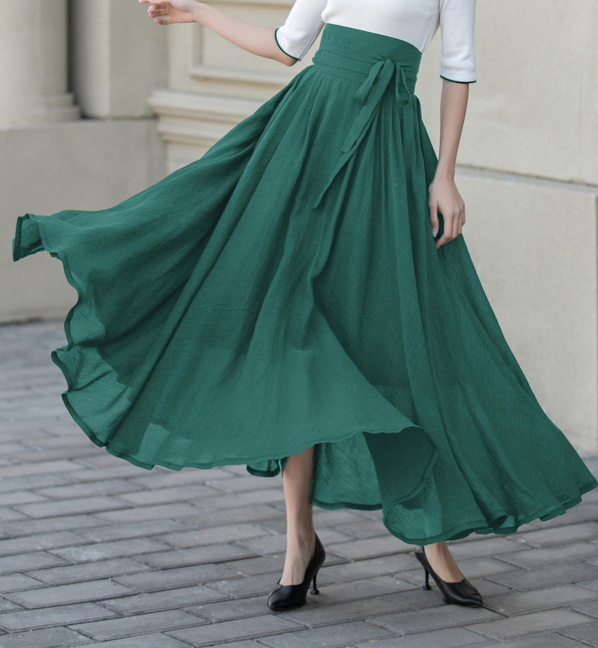 Carmen Green Linen Swing Maxi Skirt — LA's Nine Ninety