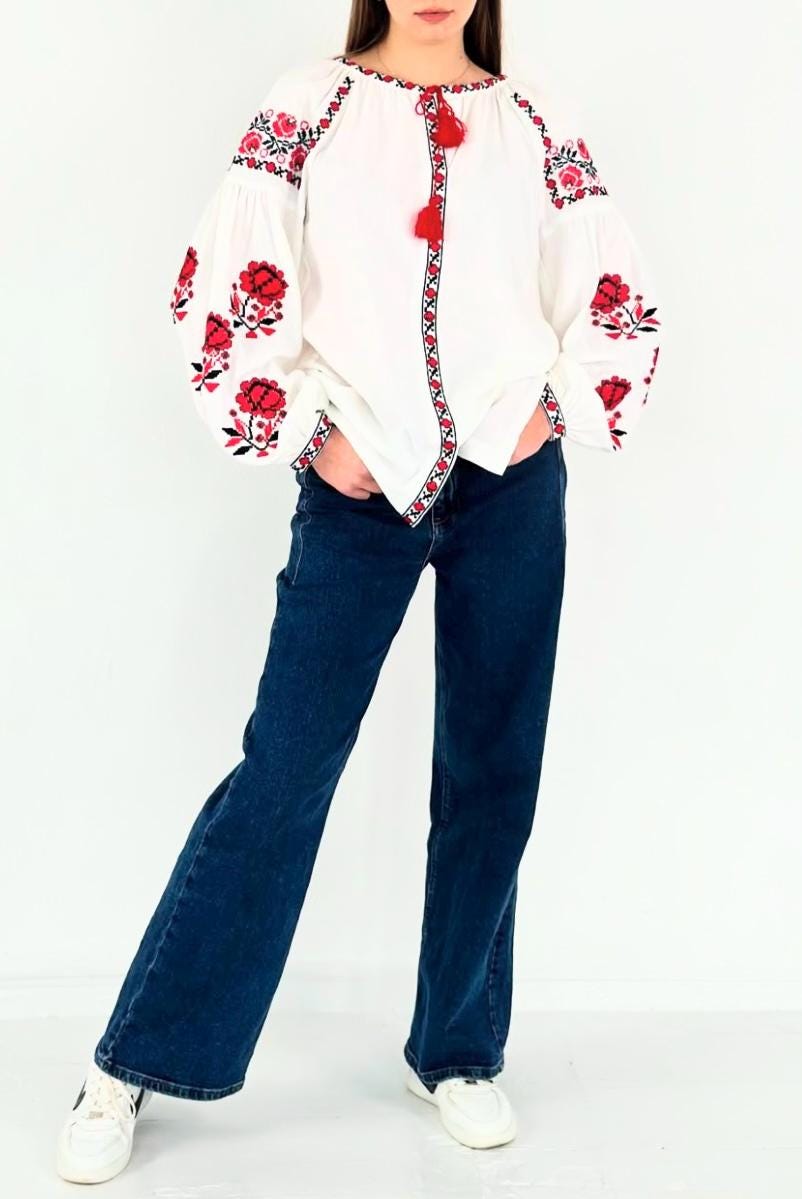 Odette Floral Linen Embroidered Blouse — view 2