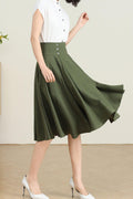 Ottilie Green Linen Swing Midi Skirt — LA's Nine Ninety
