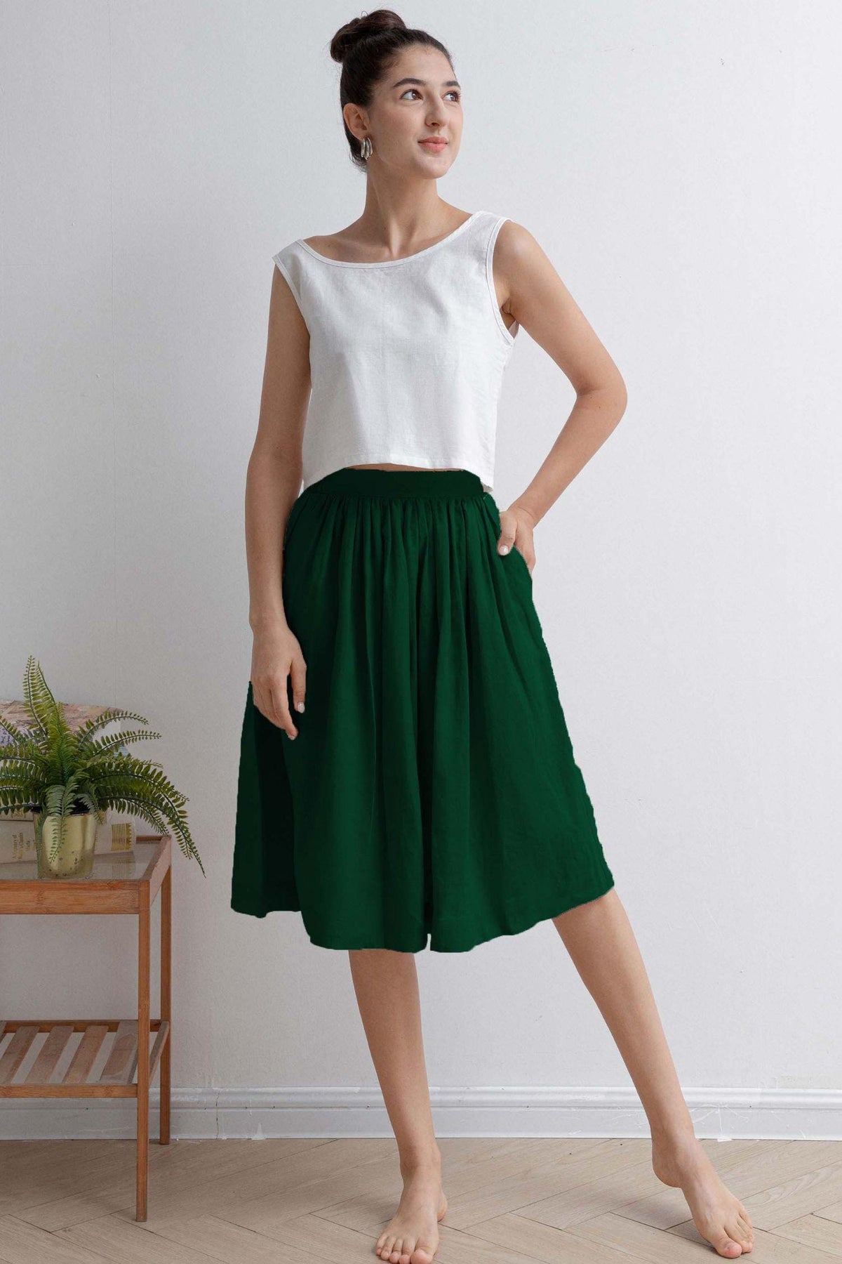 Ivy Pink Linen High-Waist Midi Skirt — view 6