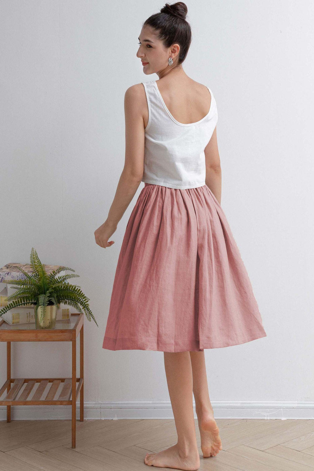 Ivy Pink Linen High-Waist Midi Skirt — view 5