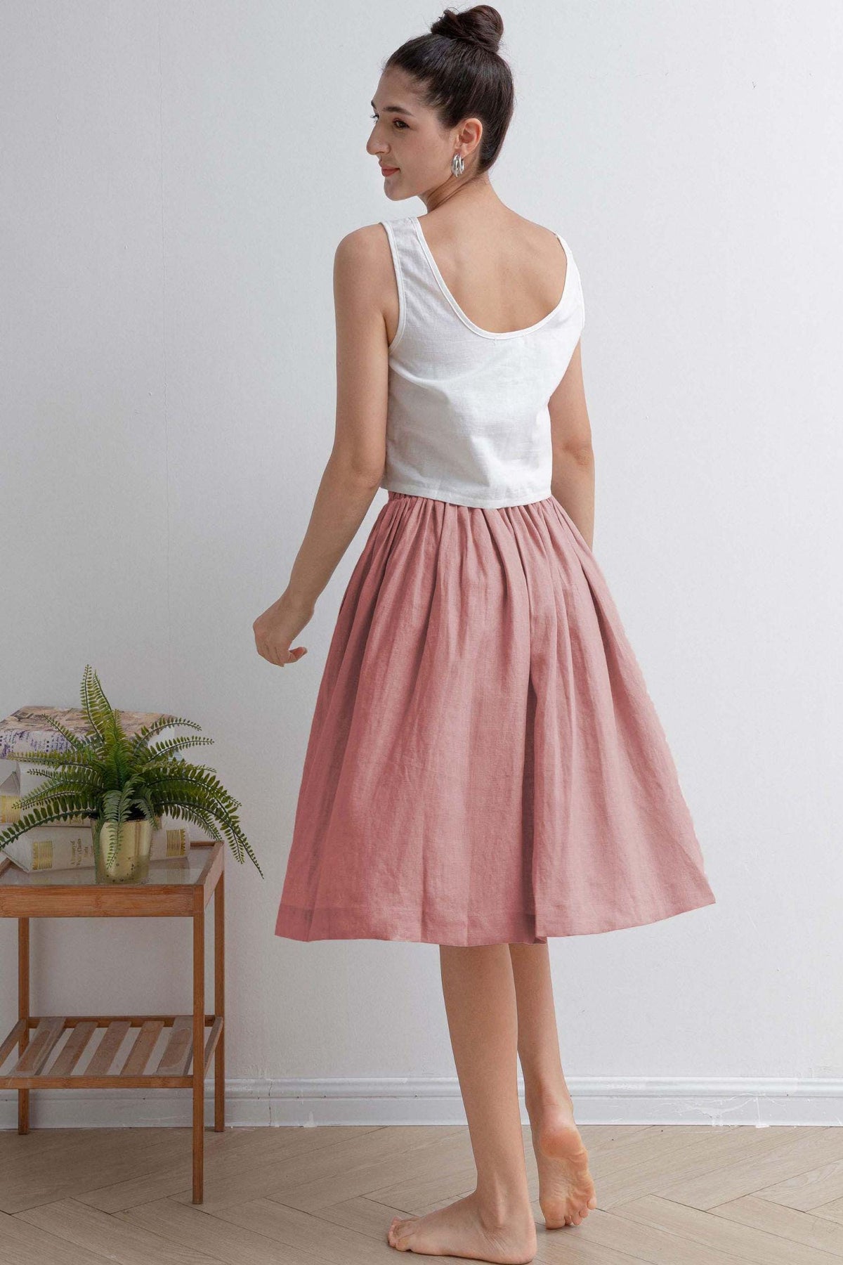 Ivy Pink Linen High-Waist Midi Skirt — view 5