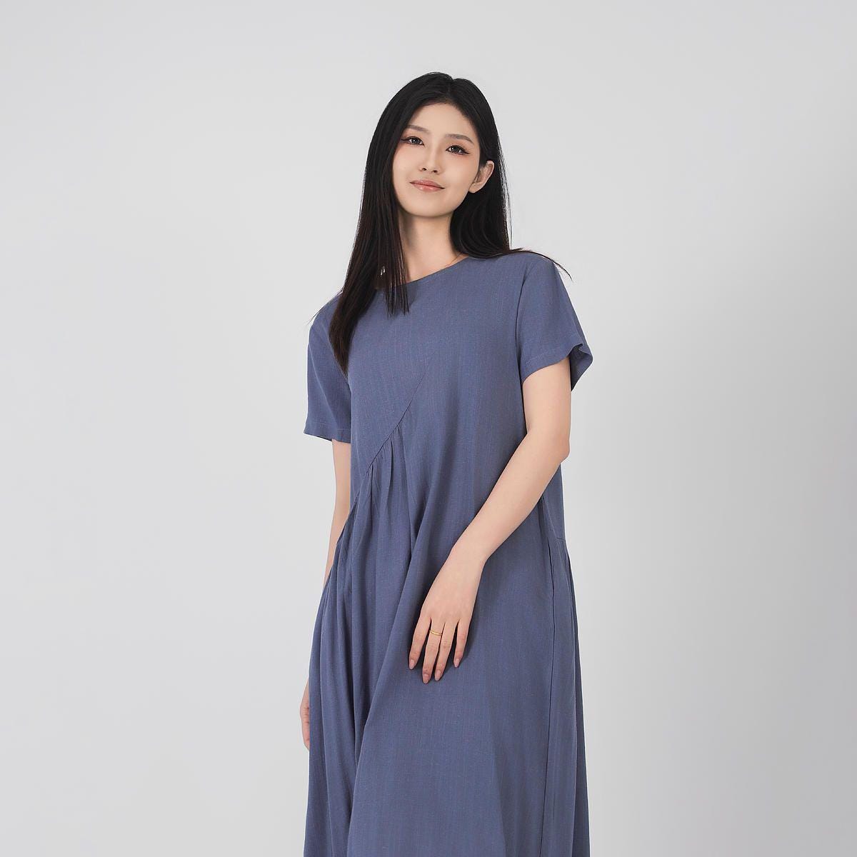 Rhea Purple Linen Oversized Maxi Dress — view 3