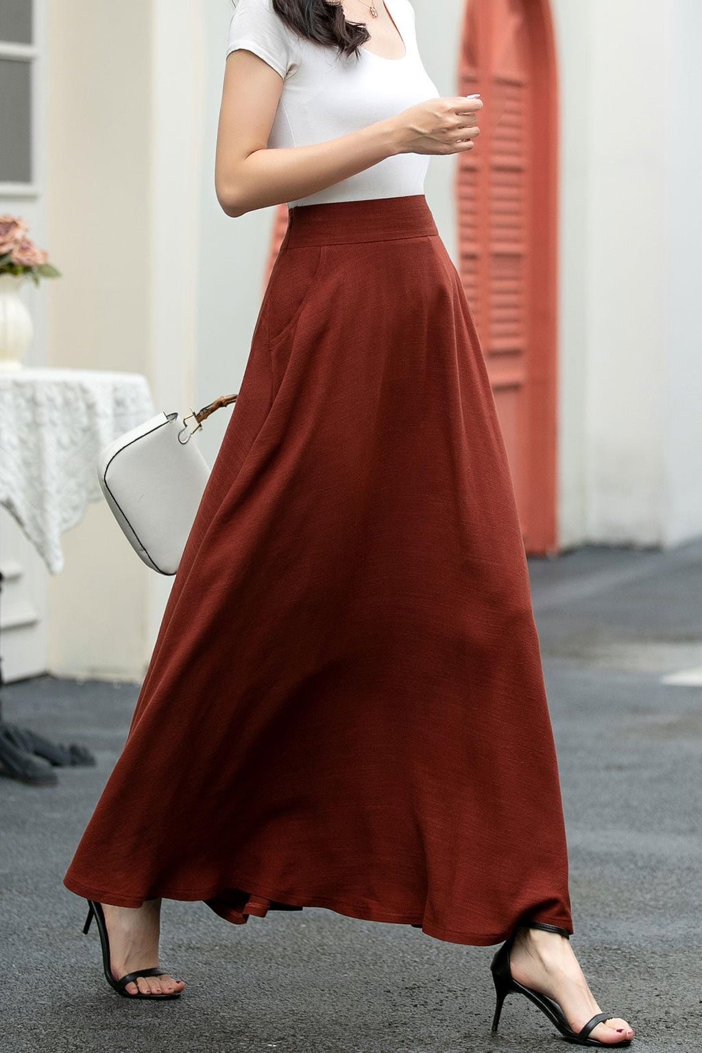 Orla Rust Linen Maxi Skirt — view 4