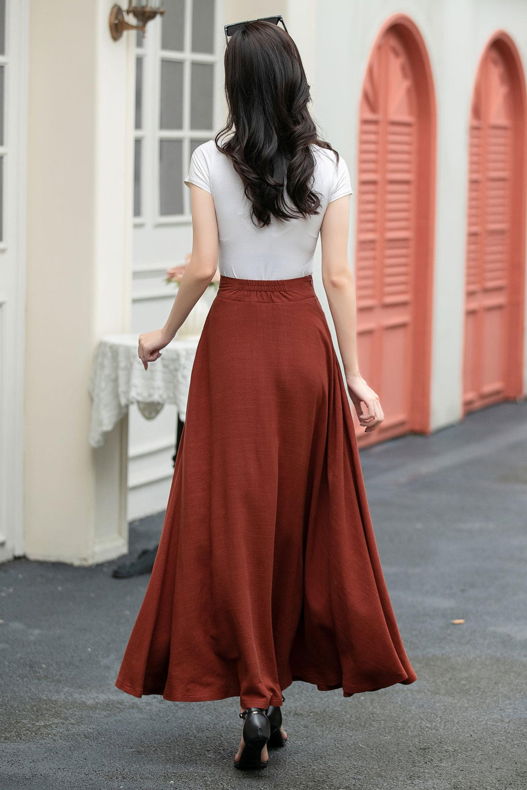 Orla Rust Linen Maxi Skirt — view 5
