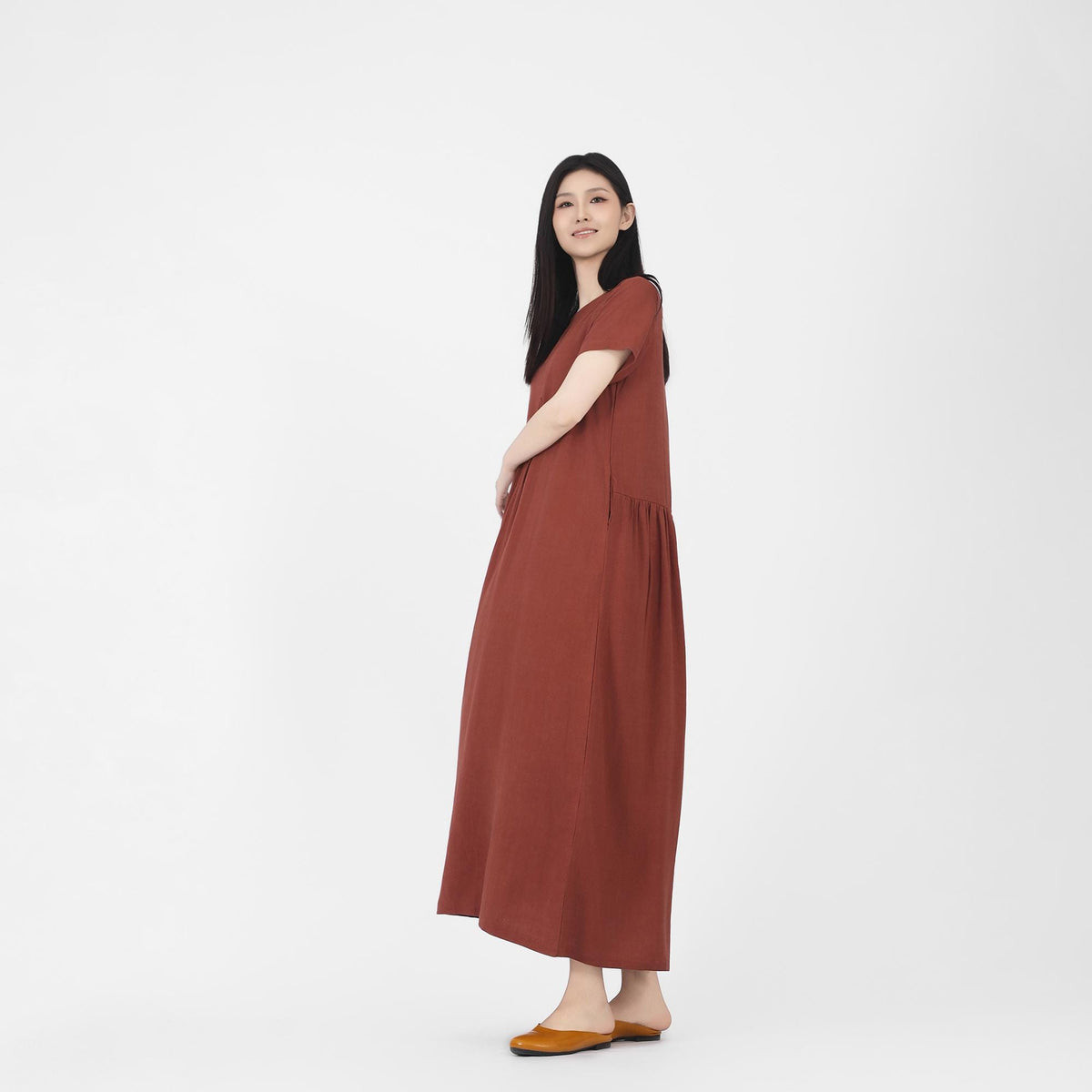 Freya Brown Linen Oversized Maxi Dress — view 6
