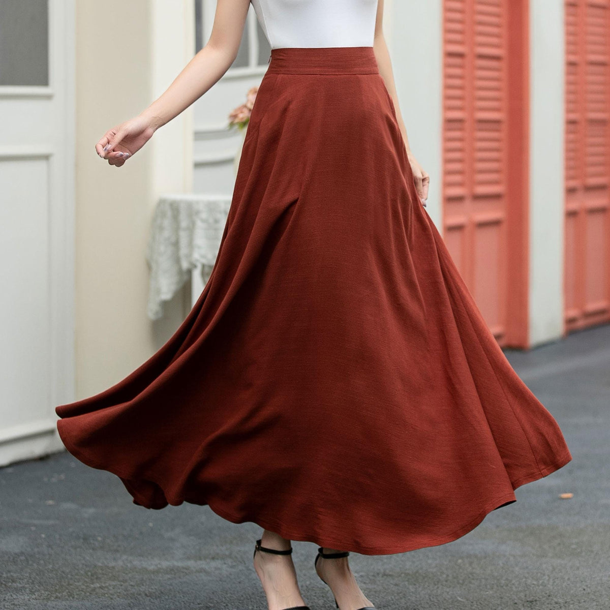 Orla Rust Linen Maxi Skirt — LA's Nine Ninety