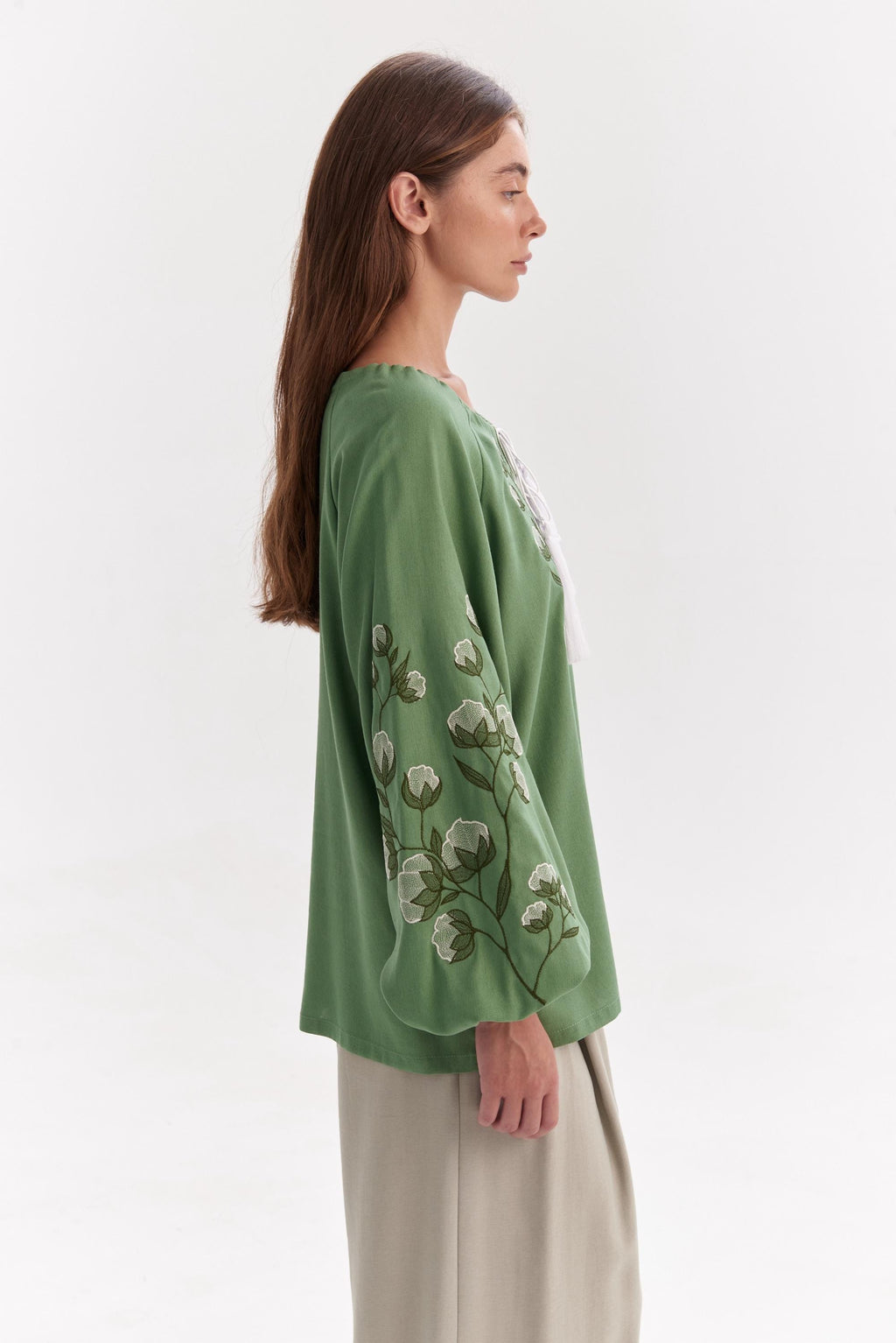 Vivi Green Linen Embroidered Shirt — view 2