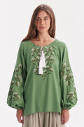 Vivi Green Linen Embroidered Shirt — LA's Nine Ninety