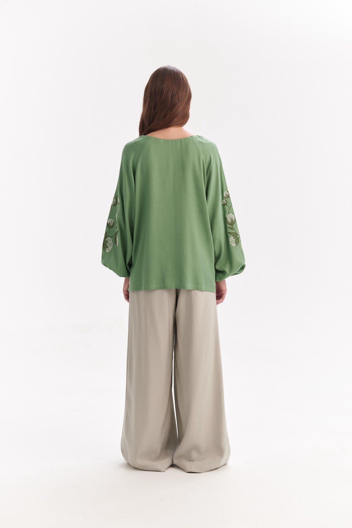 Vivi Green Linen Embroidered Shirt — view 3