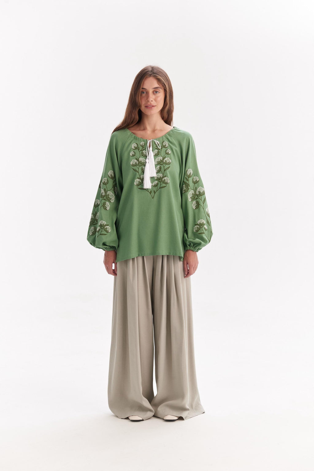 Vivi Green Linen Embroidered Shirt — view 4