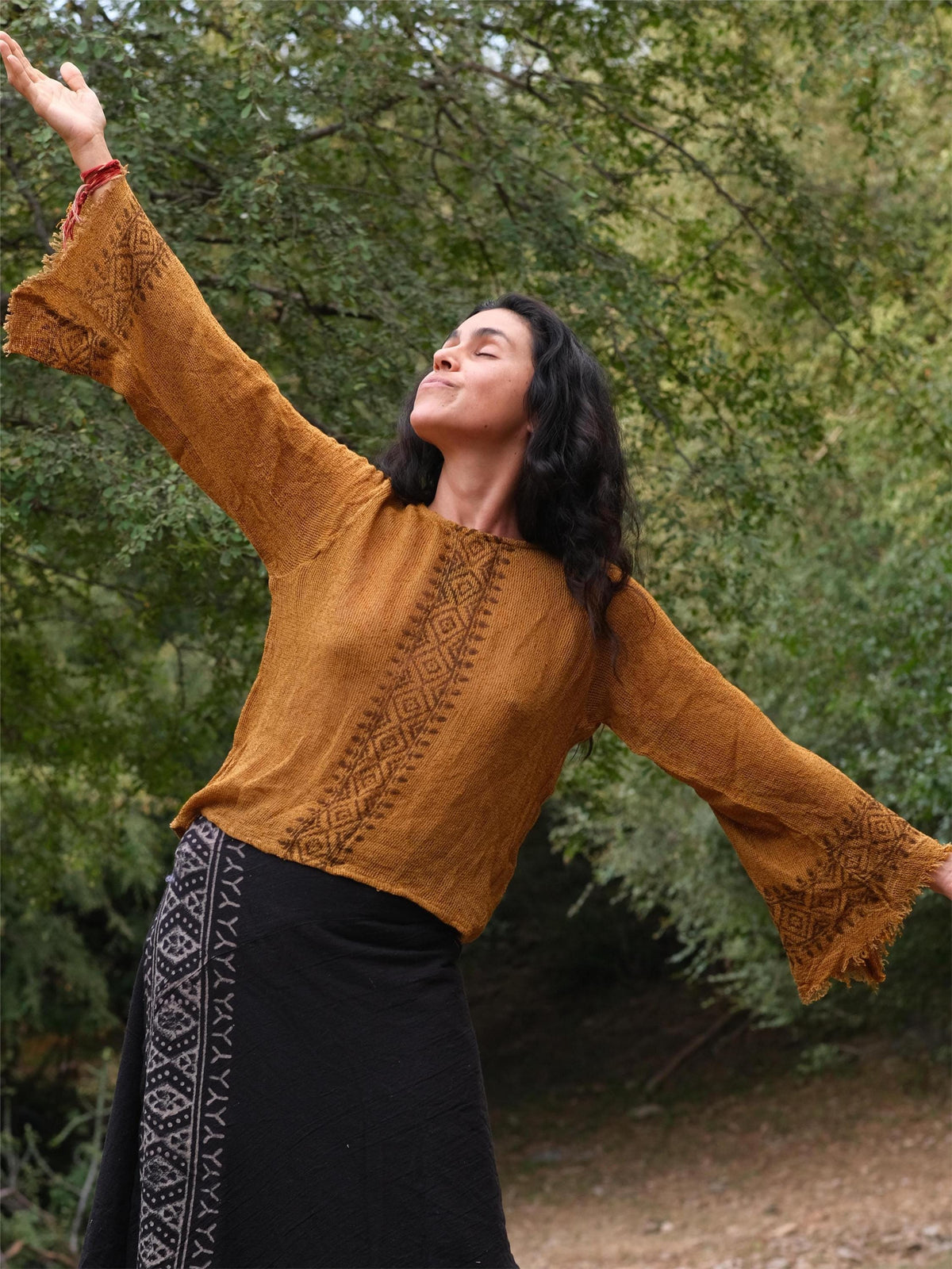 Fleur Block-Print Cotton Embroidered Top — view 2