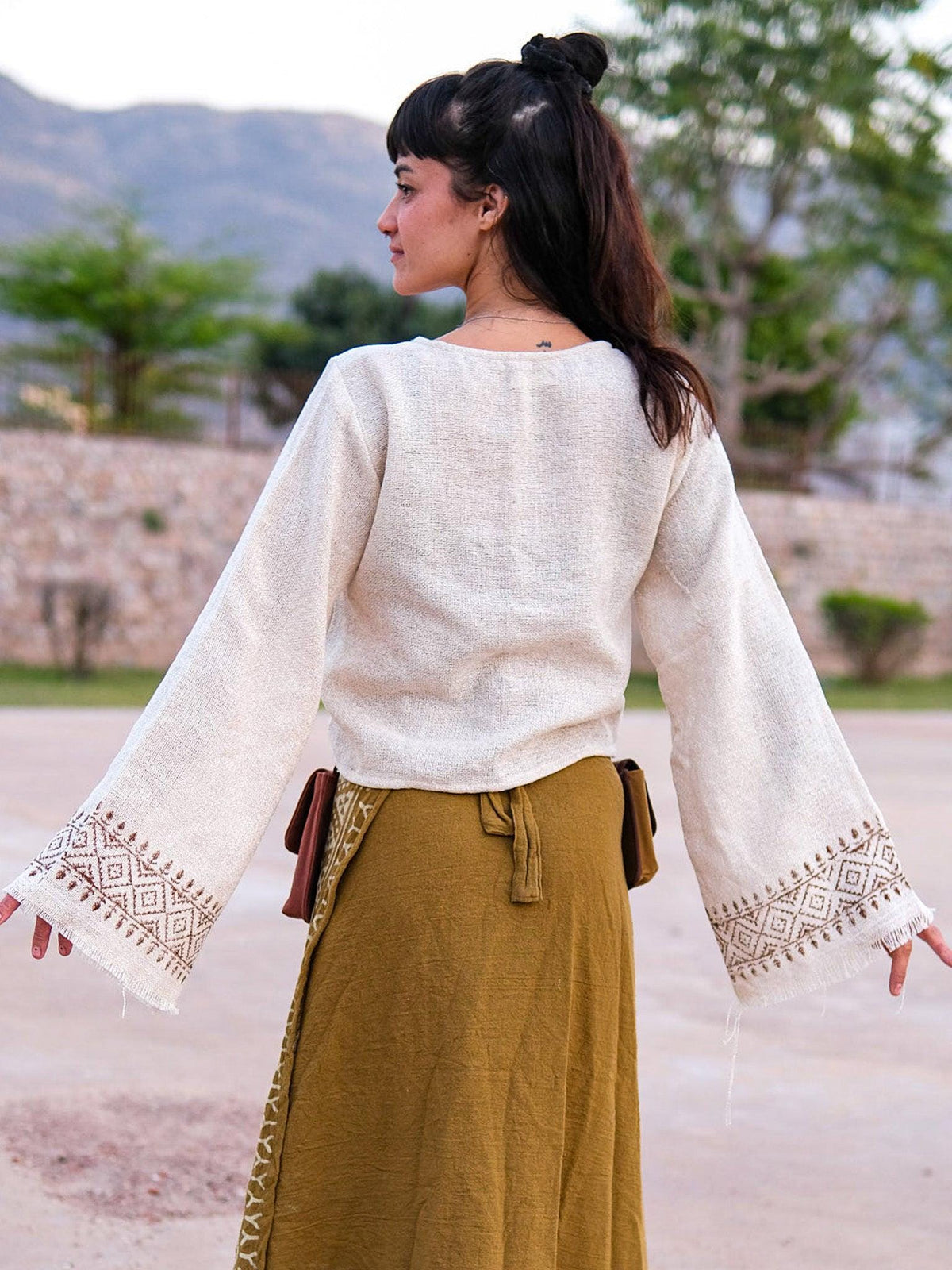 Fleur Block-Print Cotton Embroidered Top — view 5