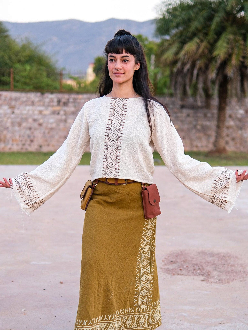 Fleur Block-Print Cotton Embroidered Top — view 3