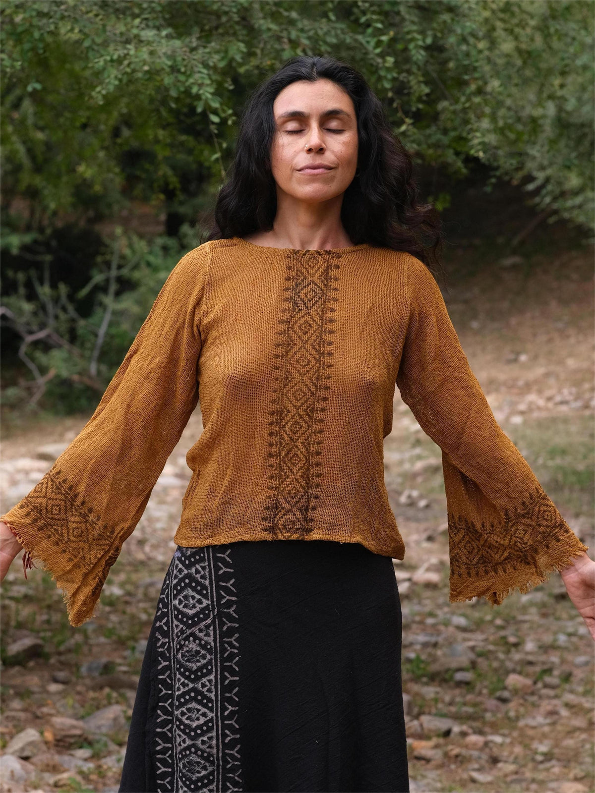 Fleur Block-Print Cotton Embroidered Top — view 4