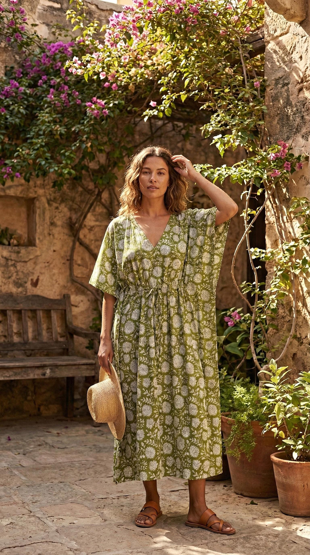 Esme Floral Cotton Kaftan Midi Dress — LA's Nine Ninety