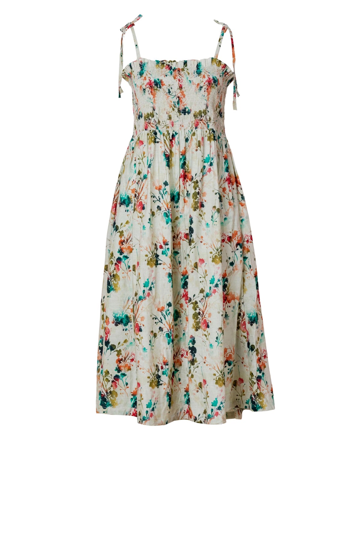 Vida Floral Cotton Smocked Midi Dress — view 2