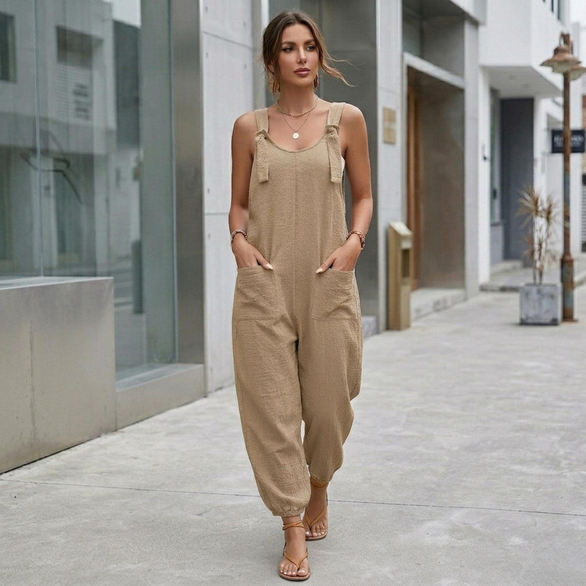 Neve Gray Linen Wide-Leg Jumpsuit — view 5
