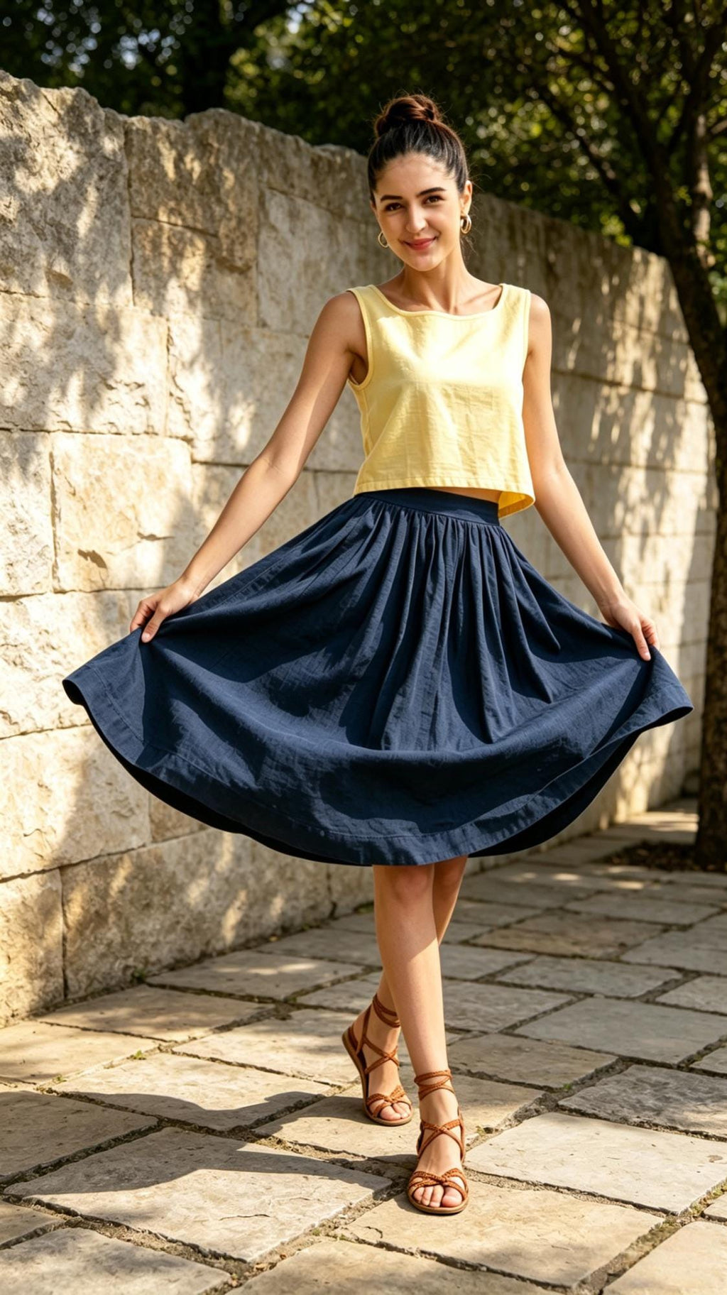 Opal Navy Linen High-Waist Midi Skirt — view 2