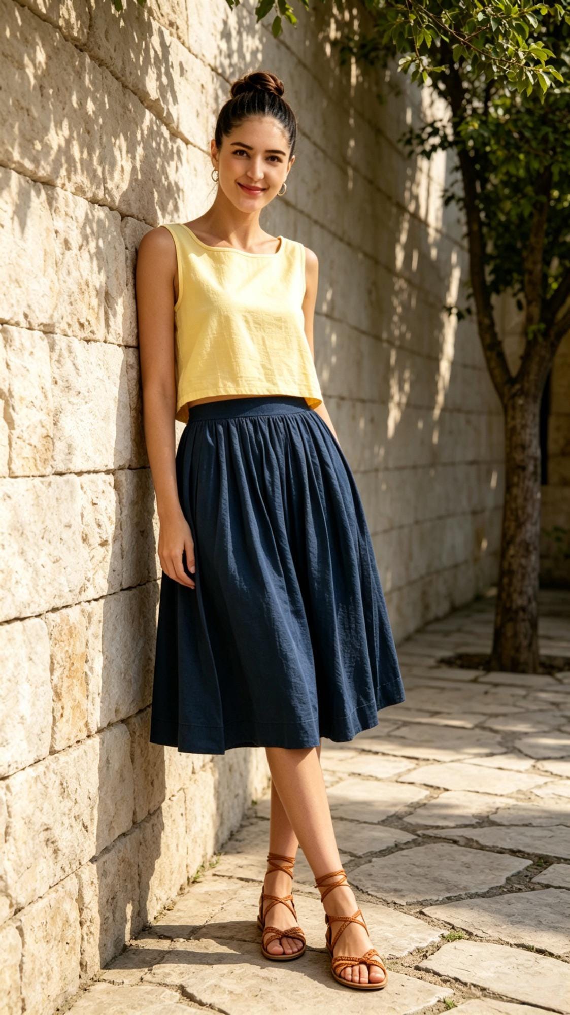 Opal Navy Linen High-Waist Midi Skirt — view 3