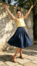 Opal Navy Linen High-Waist Midi Skirt — LA's Nine Ninety