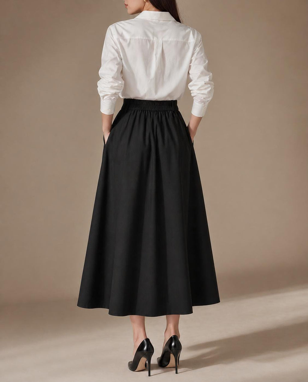 Blair Black Linen Swing Maxi Skirt — view 6