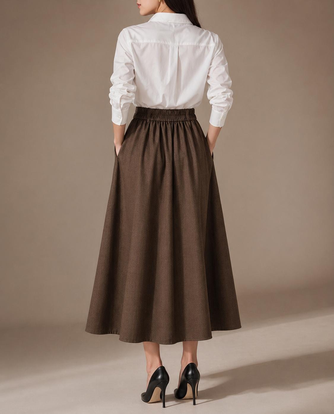 Blair Black Linen Swing Maxi Skirt — view 5