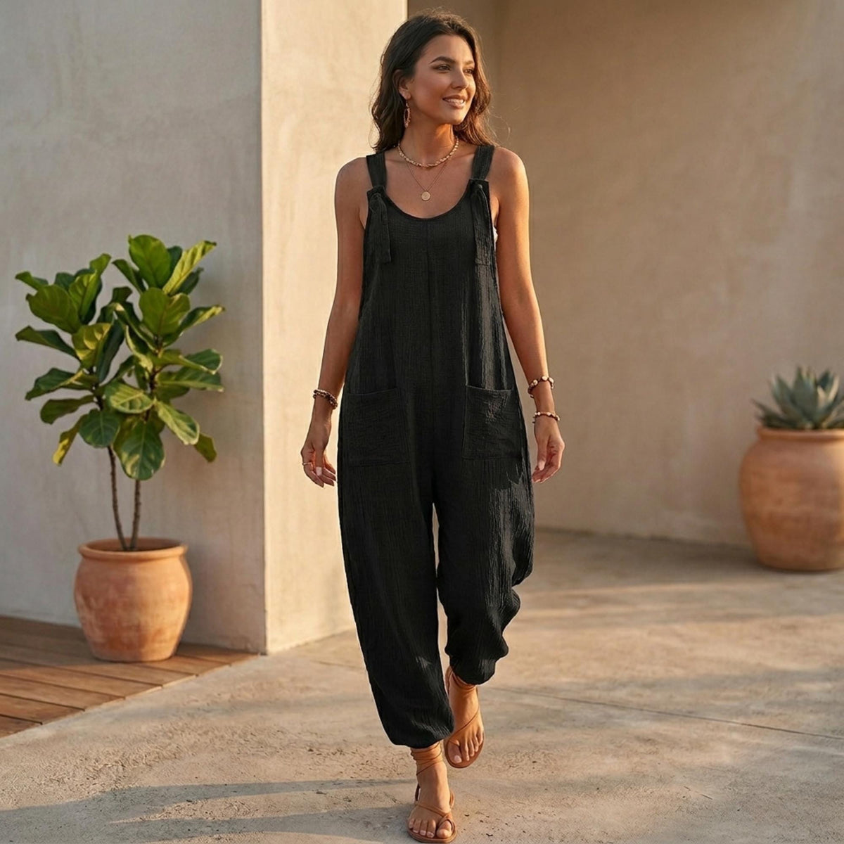 Neve Gray Linen Wide-Leg Jumpsuit — view 2