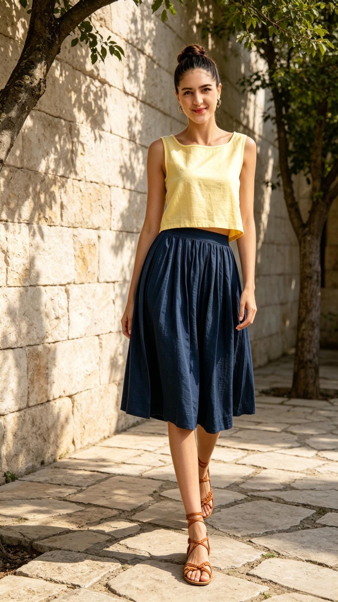 Opal Navy Linen High-Waist Midi Skirt — view 4