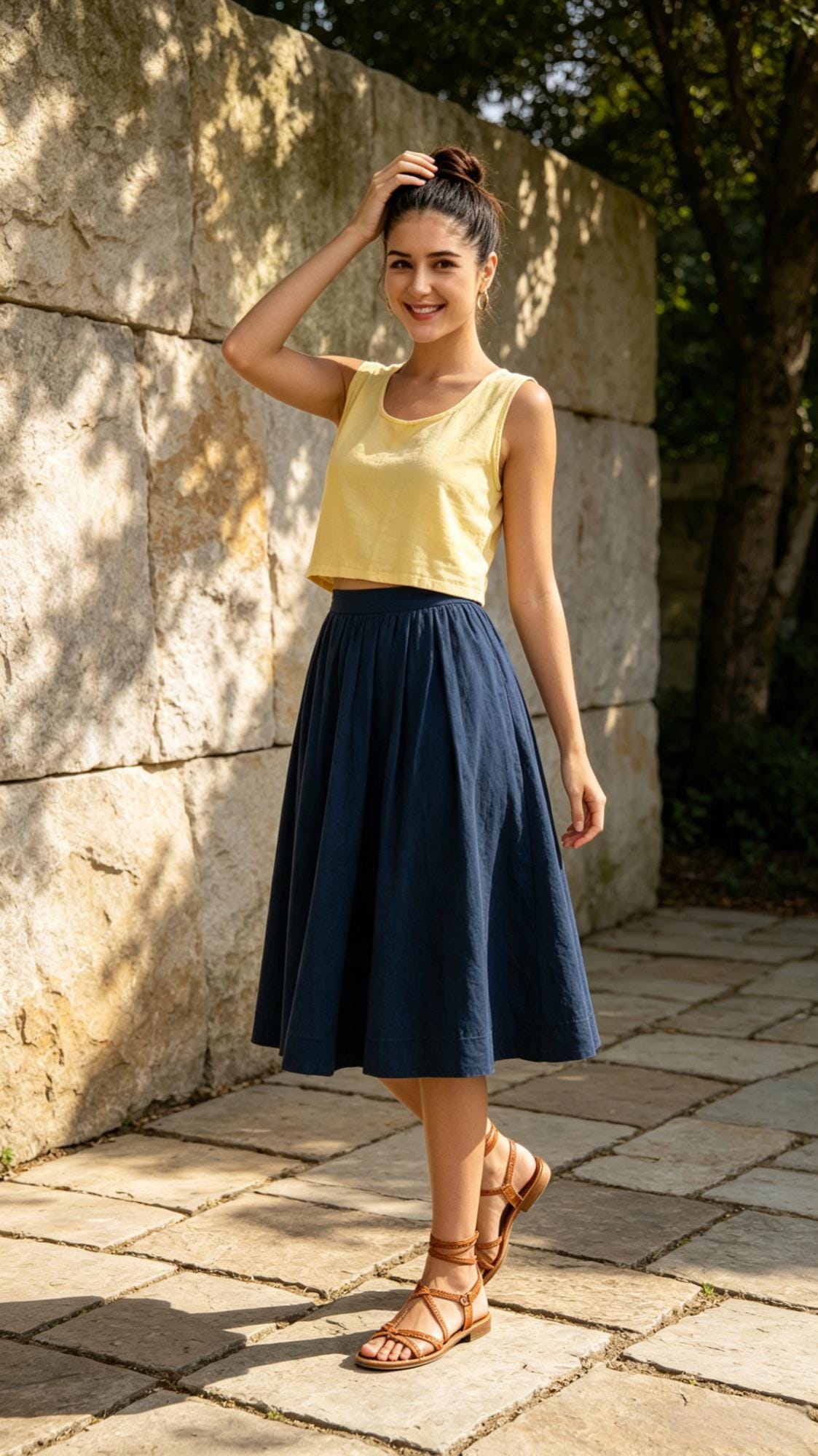 Opal Navy Linen High-Waist Midi Skirt — view 5