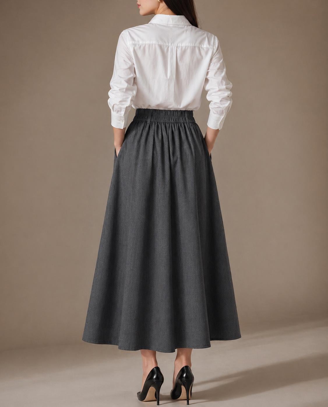 Blair Black Linen Swing Maxi Skirt — view 4