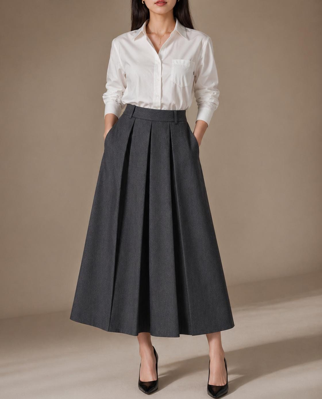 Blair Black Linen Swing Maxi Skirt — view 3