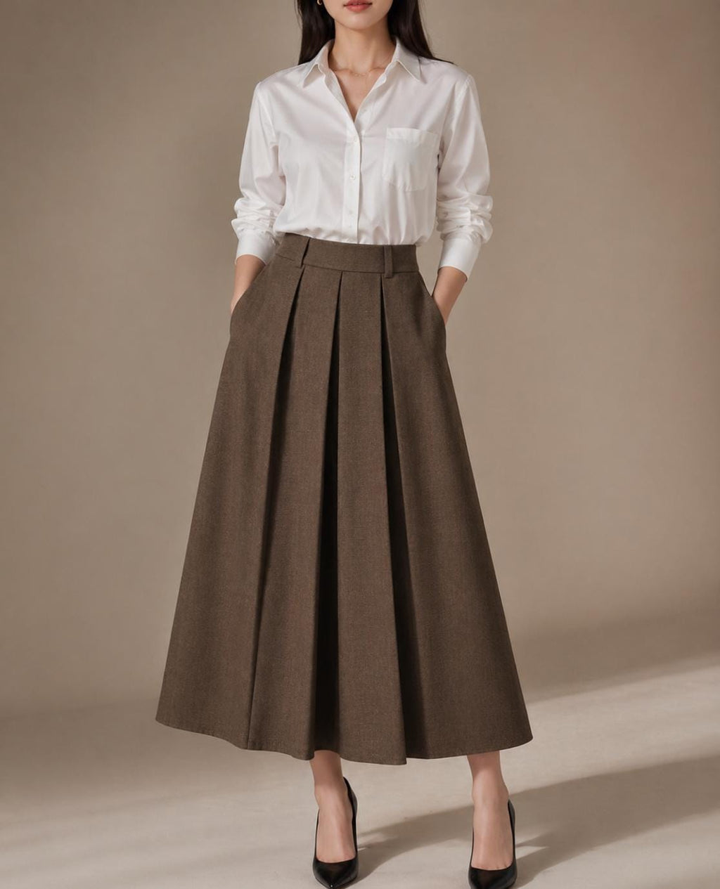 Blair Black Linen Swing Maxi Skirt — view 2