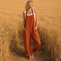 Lena Orange Linen Wide-Leg Overalls — LA's Nine Ninety