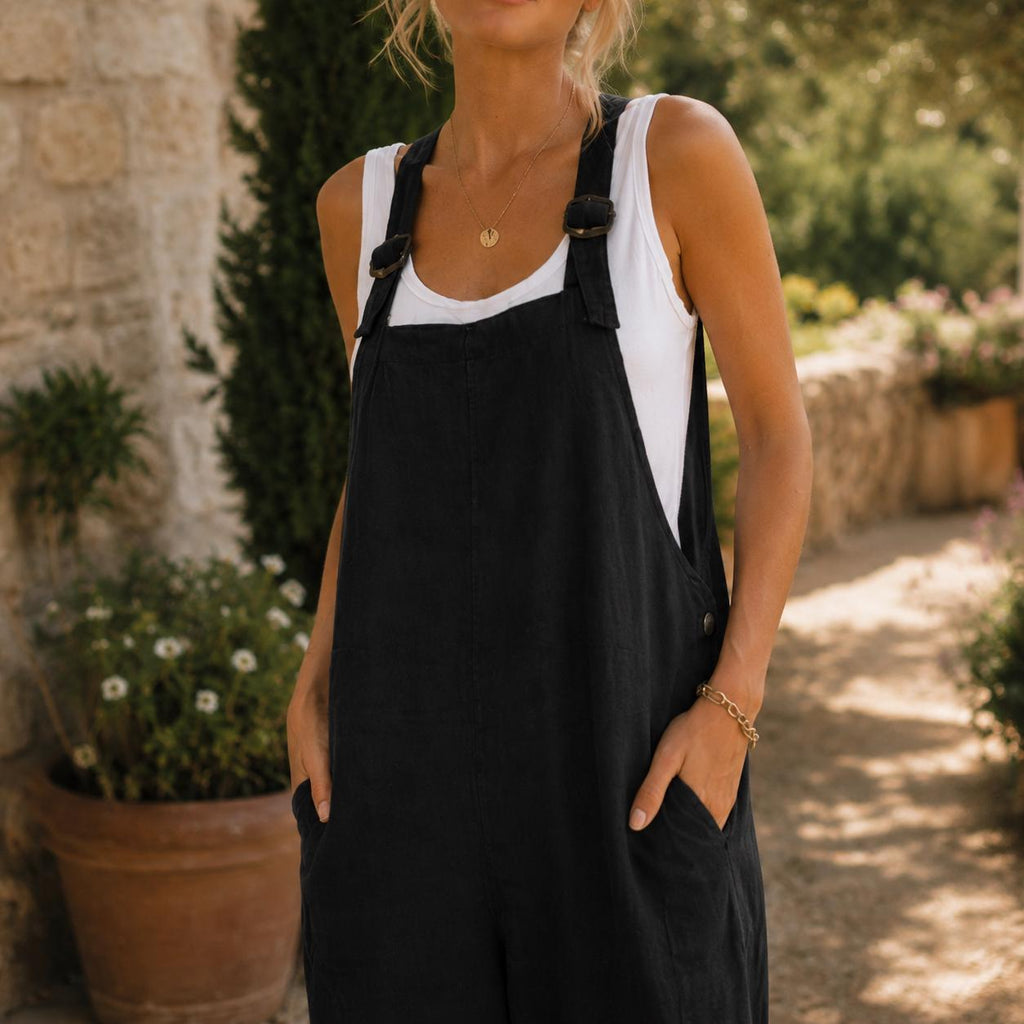 Lena Orange Linen Wide-Leg Overalls — view 5