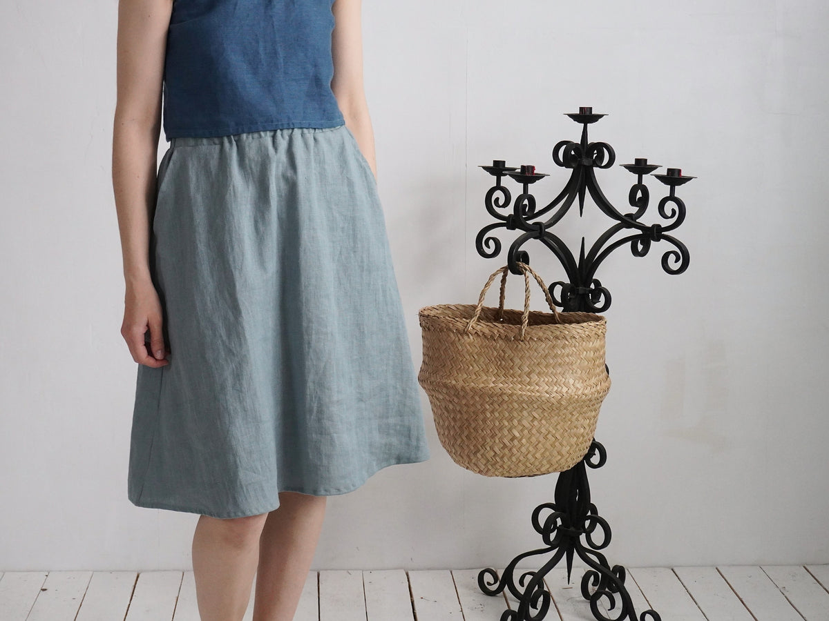 Lucia Gray Linen A-Line Midi Skirt — LA's Nine Ninety