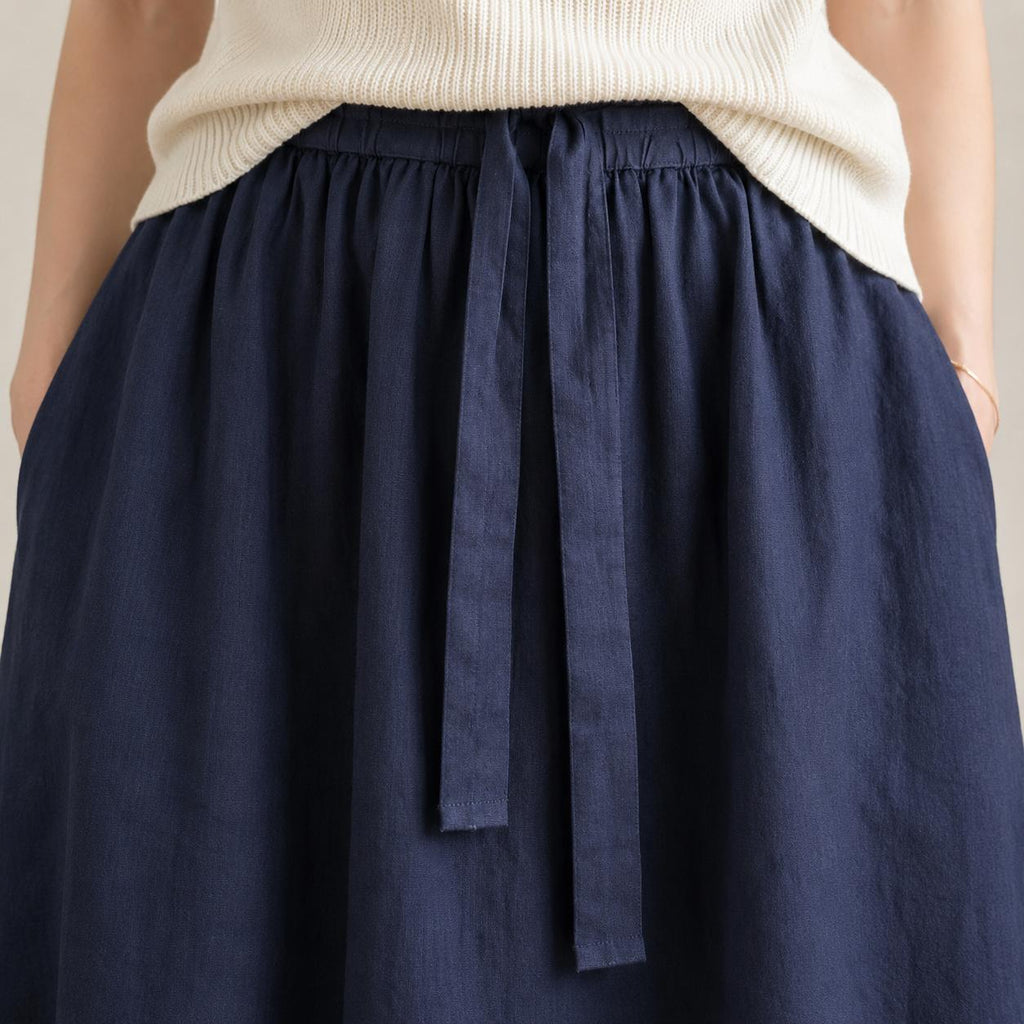 Wren Navy Linen Drawstring Maxi Skirt — view 4