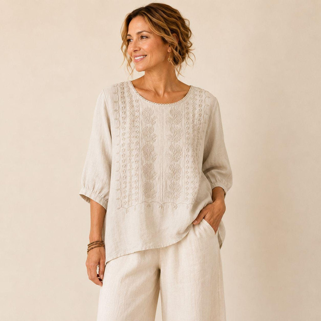Zoe Beige Linen Tunic Top — LA's Nine Ninety