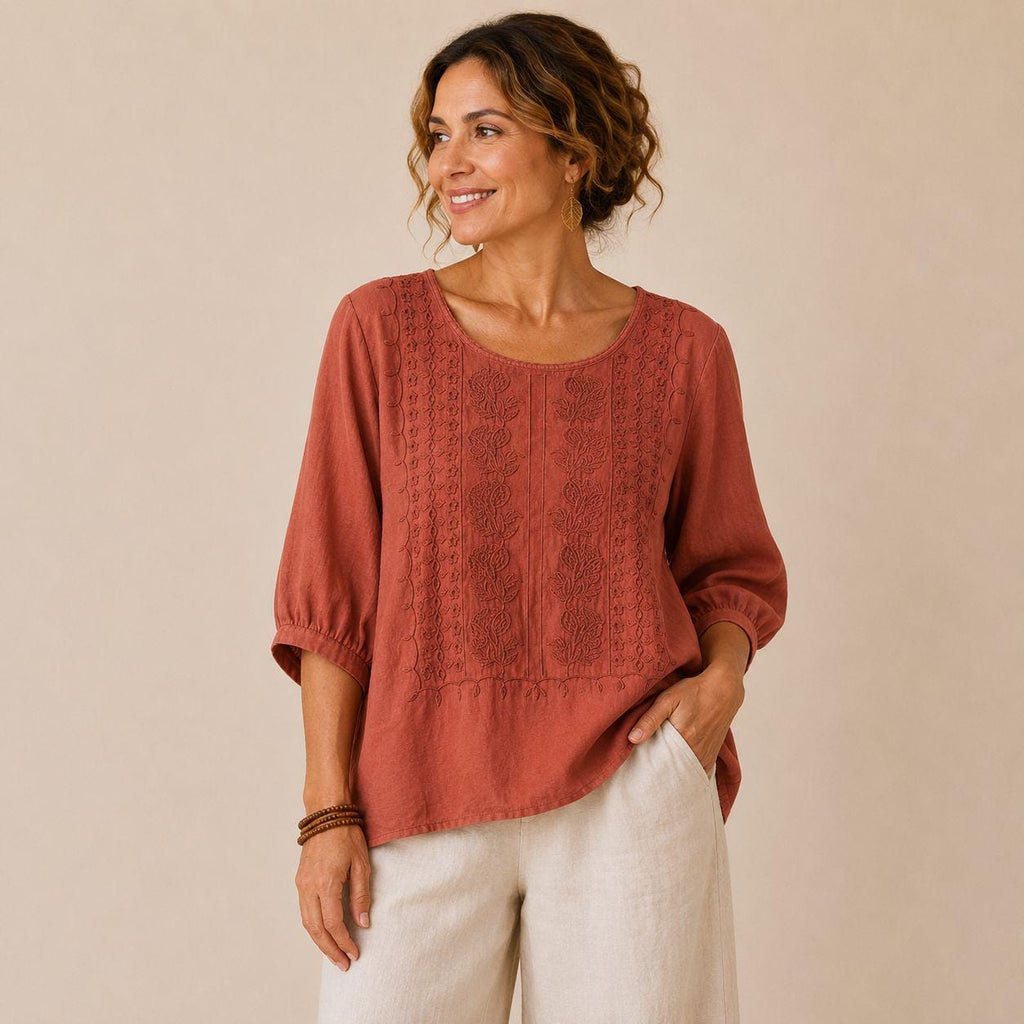 Zoe Beige Linen Tunic Top — view 5
