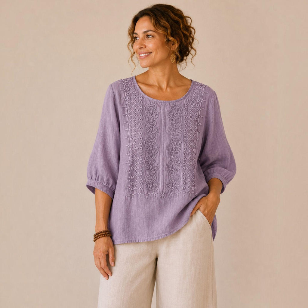 Zoe Beige Linen Tunic Top — view 4