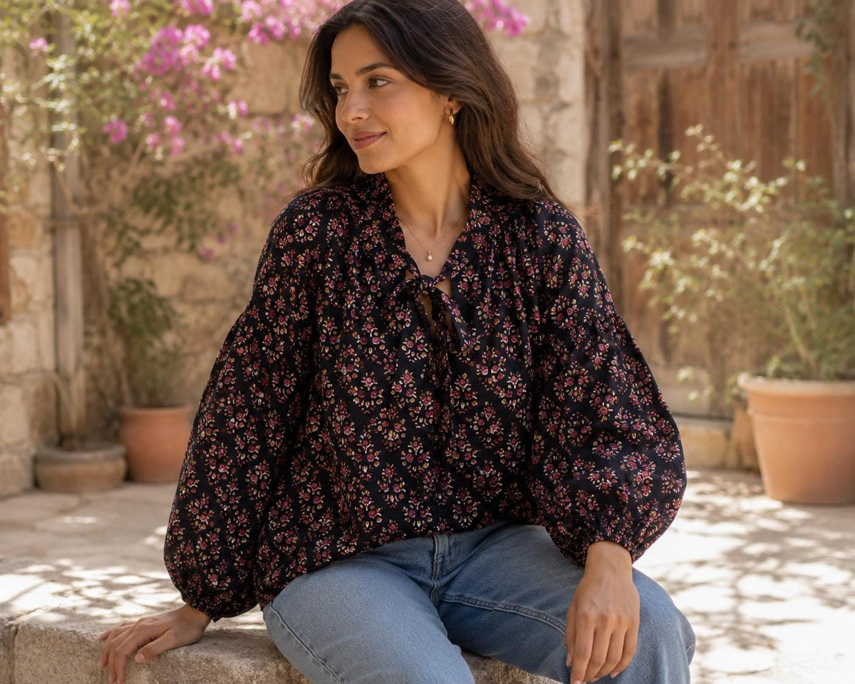 Liv Block-Print Cotton Tunic Top — LA's Nine Ninety