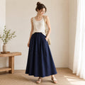 Wren Navy Linen Drawstring Maxi Skirt — LA's Nine Ninety