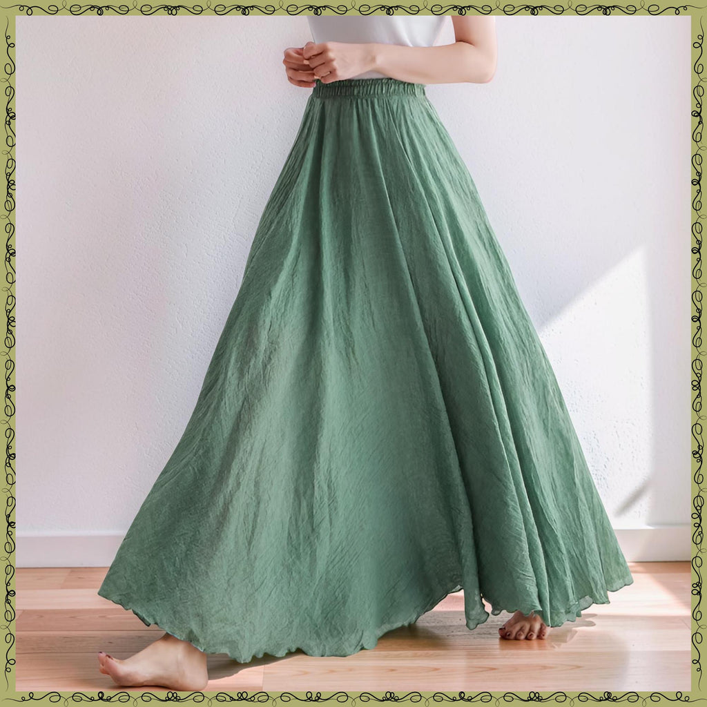 Poppy Green Linen Pleated Maxi Skirt — LA's Nine Ninety